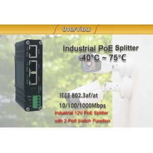 Industrial IEEE802.3af/at PoE Splitter with 2-port switch function, output