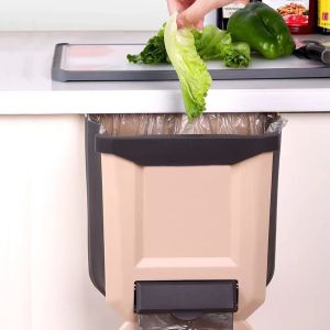 Collapsible Hang Small Plastic Garbage Can 2.4 Gallon Foldable Waste Bin for