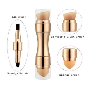 Double Side Retractable Travel Makeup Brushes Set 4 In 1 Aluminium Ferrule
