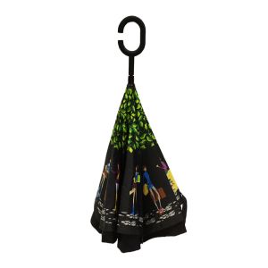 Custom C Handle Reverse Inverted Umbrella Windproof Double Layer
