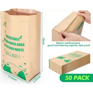 100% Biodegradable Square Bottom Kraft Paper Garbage Bags for Food Waste 50 Lb