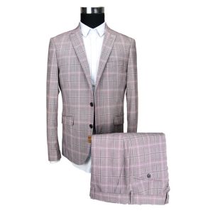 China Male Custom Tailored Suits 2 Piece Light Grey Check Autumn Spring on sale