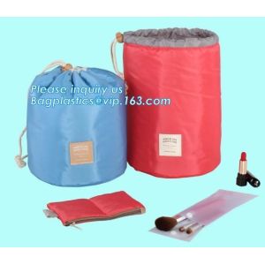 waterproof big container cylinder cosmetic make up bag with 3 mini bags,