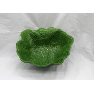 Ceramic Cabbage Bowl Leaf Shape , Customized Large Dolomite Green Soup Bowls