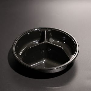 Black 3-Compartment Disposable PET Plastic Tray For Takeaway Food