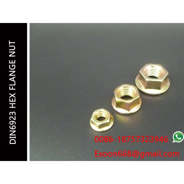 Quality DIN6923 Hex Flange Nuts M20-2.5 Grade 4.8 Yellow Zinc Plated Flange nut JIS1190 wholesale