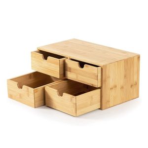 Cheap 4 Tidy Box 2 Tier Desk Organizer Bamboo Cabinet with Drawers and Budget-Friendly for sale