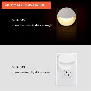 Plug-in LED Night Light Lamp Room with Auto Dusk to Dawn Sensor Electric 1-year