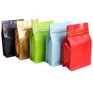 Custom Printed Resealable Flat Bottom Coffee Bean Packaging Bags