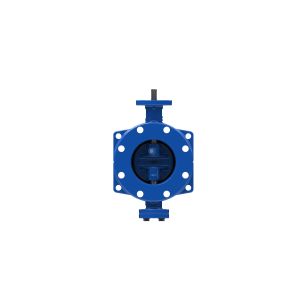 Blue Double Flanged Ductile Iron Double Eccentric Butterfly Valve