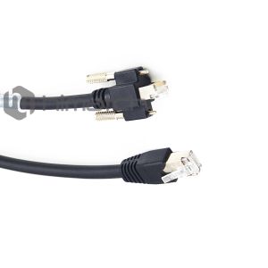Black Gigabit Ethernet Cable / Angled Rj45 Cable With Thumbscrew Locking