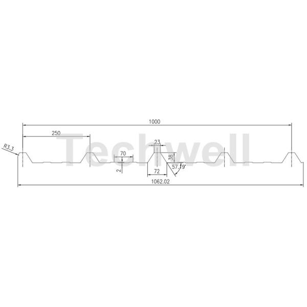 Hydraulic cutting Trapezoidal Roof Deck Roofing Sheet Making Machine TW38-200-1000