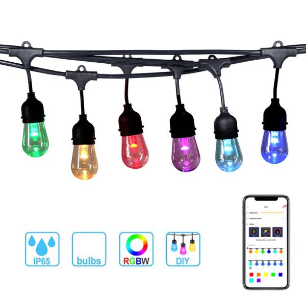 LED Cafe lights with Tuya APP Wifi smart RGBW String Lights 48ft 24sockets