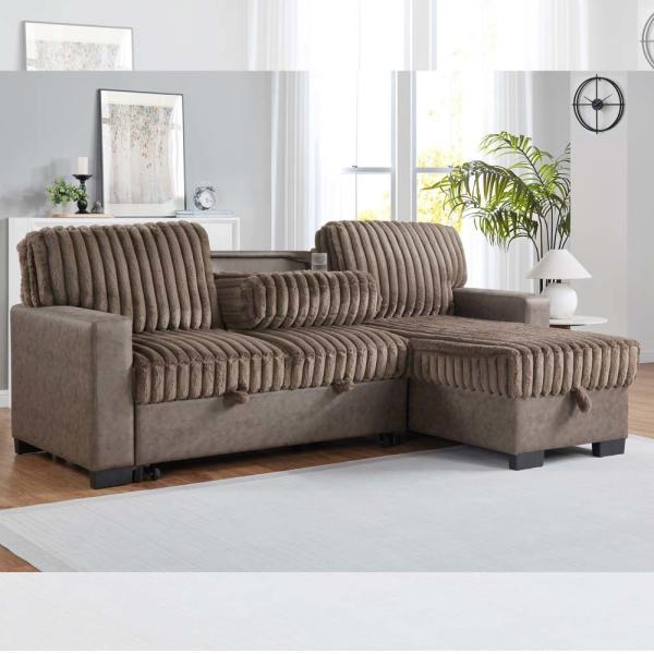 L-Shaped Reversible Sectional Sleeper Sofa with Pull-Out Bed and Dropdown Table
