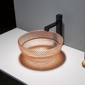 Round Stylish Hand Wash Basin Toilet Crystal Amber Color No Hole Faucet