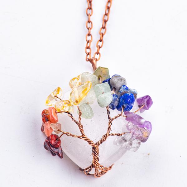 Quality Healing Clear Heart Shaped Crystal Tree Of Life Quartz Necklace wholesale