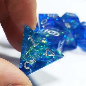 Blue Ocean Heart Crystal Resin Boarding Dice Set Dragon and Dungeon