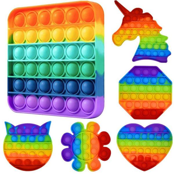 Silicone Push Pop Fidget Toy For Anxiety Relief Stress Reliever Autism Rainbow