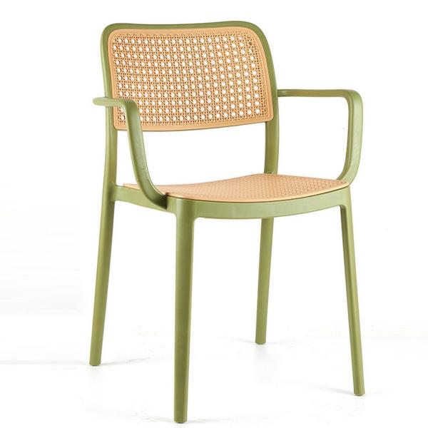 Quality Modern Stackable Plastic Dining Chair Rattan Design Armrest wholesale