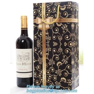 wine paper bag with handles,luxury glossy wine bottle gift paper bags,Gold Wine