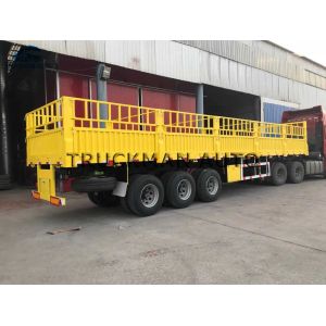 Side Wall Fence Semi Trailer 70 Tons Loading 3mm Diamond Checked Flatbed