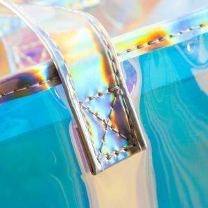 Shiny Plastic Shopping PVC Bag Laser Transparent Holographic Iridescent Womens