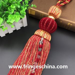 Cheap Fashion custom long tassel fringe trimming for curtain attractive tieback hanging ball for sale