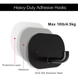 Rust-Proof Adhesive Hooks Heavy Duty Stick On Wall Hooks Stainless Steel Kitchen
