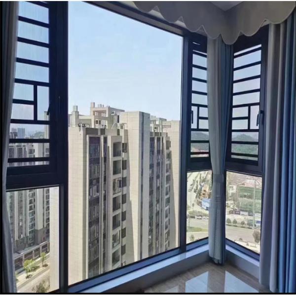 Tempered Glass Aluminum Champagne Color Aluminum Casement Windows With Folding Screen