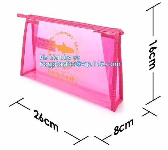grip slider bags, Stand Up Cosmetic Pouch with Slider Zipper Closure, PVC HEAT