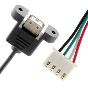 Custom Screw Locking Stud Female Panel Mount USB 2.0 Type A to JST XH PH SH