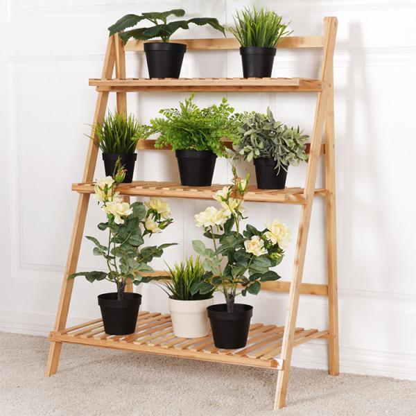 Wooden Flower Plant Stand Display Shelf Ladder 3-Tier Foldable Organizer Outdoor