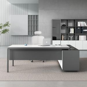 Cheap Modern L-shaped PANEL Wood Administrative Office Furniture Desk and Chair for Boss CEO for sale