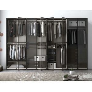 China Full Glass Door 4M Aluminum Wardrobe Closet 4 Drawers Built In Bulb on sale