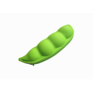 Cheap Large Capacity Silicone Pencil Case Pea Shaped Green Color With Zipper for sale