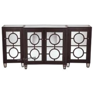 White Mirrored Side Board Circles Door Pattern Style Wooden Material