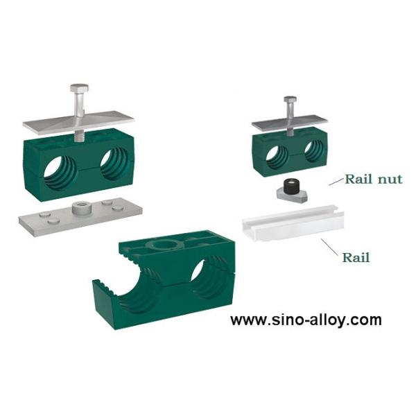 Hydraulic double pipe clamps with galvanized steel plates & bolts acc to DIN