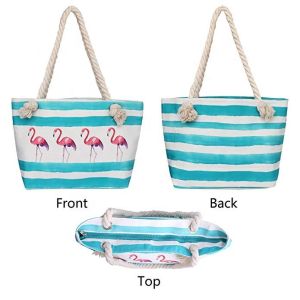 Summer Flamingo Big Zip Top Beach Tote Bulk Modern Hemp Rope Handle