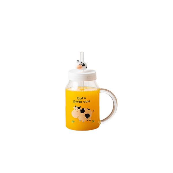 Quality Heat Resistant Transparent 560ml Milk Juice Glass Bottle With Straw wholesale