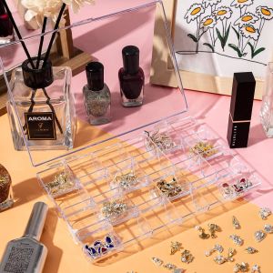 Plastic Nail Art Decorations Container, Transparent Plastic Organizer Box, Clear