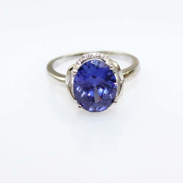 White Gold Plated 925 Silver Tanzanite Cubic Zircon Gemstone Ring (R227)