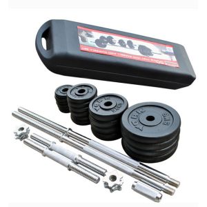 Cheap standard export quality factory painted dumbbell barbell set 50kg with plastic case for sale