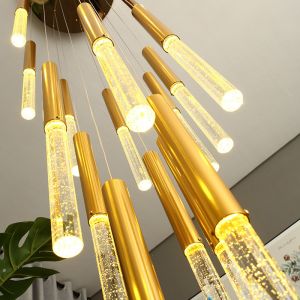 LED 3W Aluminium Rotating Stair Crystal Pendant Light Linear Shape D35*580mm