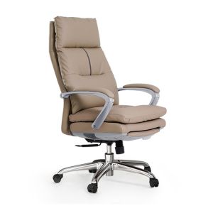 Reclining Genuine Leather Office Chair with Footrest Adjustable Height and