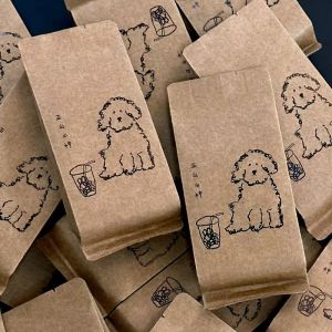 Hand Drawn Dog Pattern Tea Pouches Eco Friendly Kraft Bags Support Customized