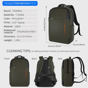 T-B3906 RFID Black Softback Waterproof Laptop Travel Backpack