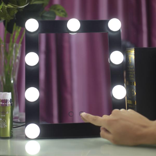 Square Cosmetic Portable Illuminated Makeup Mirror With 9 Light Bulb , Led Tabletop Mirror