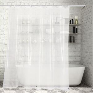 Shower Curtain with Hooks (Natural Herringbone) and PEVA Shower Curtain Liner