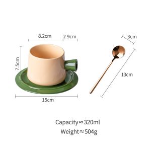 Porcelain Morandi Color Ceramic Tea Cup Set With Spoon Modern Design Style And