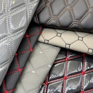 Custom 5mm Polyurethane Foam Quilted PVC Embroidery Synthetic Leather Fabric for
